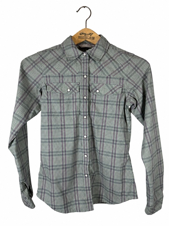 Stio Tops - Stio Plaid Snap Button-Down Shirt in Light Green and Purple Women's XS